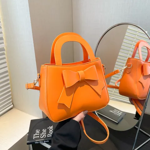 Bolso de Mano de Cuero PU con Lazo de Moda Bolso de Hombro de Estilo Coreano Dulce Correa Ajustable Bolso de Mano de Color Sólido para Mujeres