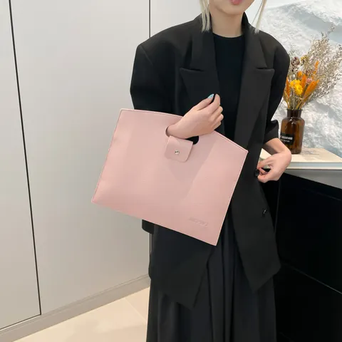 Minimalist PU Leather Laptop Sleeve Bag Litchi Grain Envelope Clutch Handbag Waterproof Large Capacity Business Bag Women