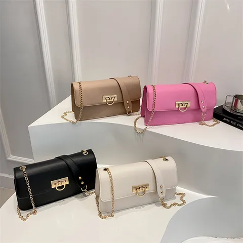 Women Chain Shoulder Bag PU Leather French Style Flap Square Chic Underarm Handbag For Daily Fashion Elegant Crossbody