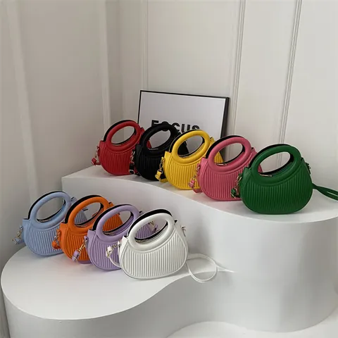 Women PU Leather Crescent Hobo Bag Vertical Pleated Texture Round Handle Niche Trendy Shoulder Crossbody Handbag Daily
