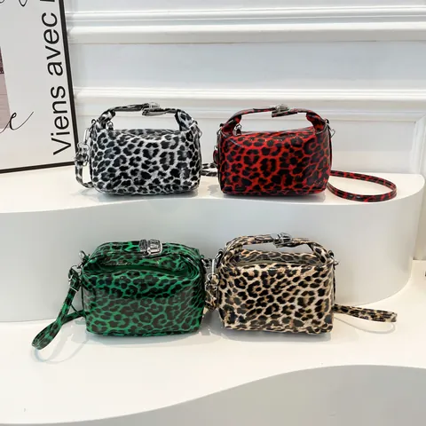 Borsa a Mano da Donna con Stampa Leopardata in Pelle PU Vintage Borsa a Tracolla a Forma di Cuscino con Cinturino Regolabile Moda Quotidiana