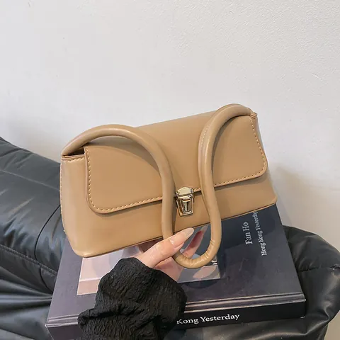 Vintage PU Leder Baguette Unterarmtasche Für Damen Elegante Minimalistische Schultertasche Mit Goldener Metallschließe Für Den Alltag