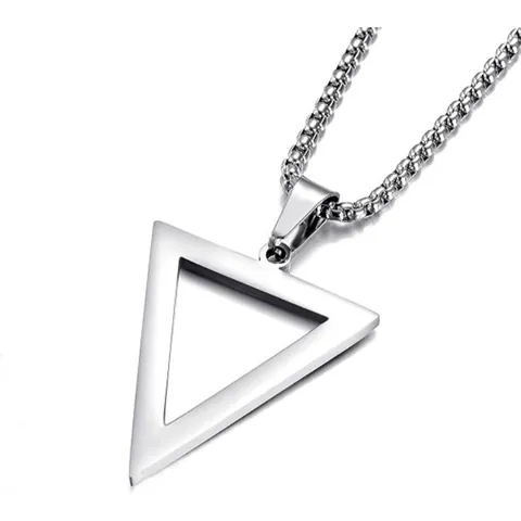 Minimalist Triangle Pendant Necklace For Men Stainless Steel Hollow Geometric Jewelry With Box Chain Modern Style