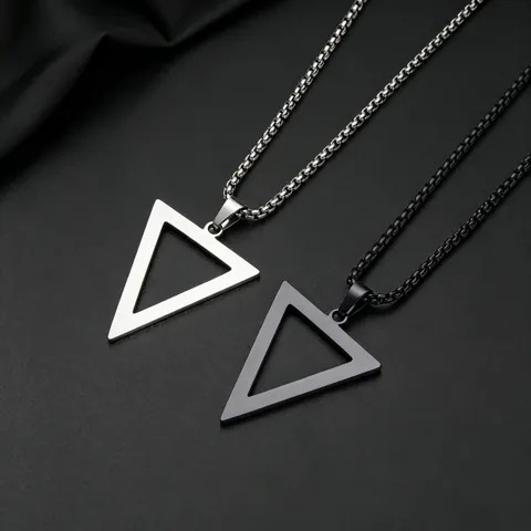 Minimalist Triangle Pendant Necklace For Men Stainless Steel Hollow Geometric Jewelry With Box Chain Modern Style