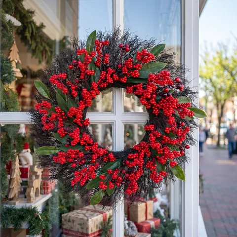 Corona Di Natale Bacche Rosse Foglie Verdi Artificiali Per Porta Ingresso Parete Decorazione Di Festa Festiva Ornamento Per La Casa
