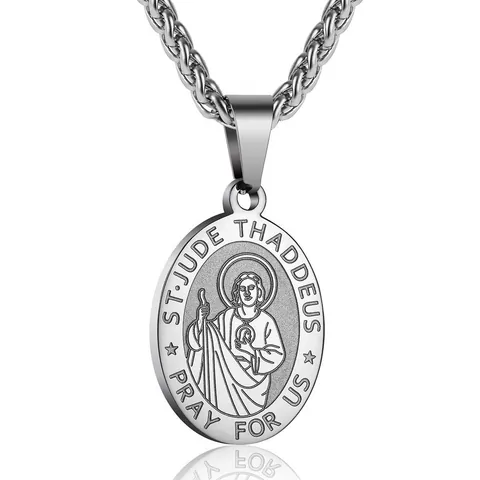 Religiöse Saint Jude Joseph Raphael Medaille Anhänger Halskette Edelstahl Oval Gebet Charm Für Herren Retro Glauben Schmuck