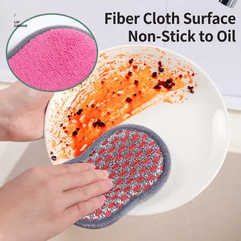 Esponja para Lavar Platos de Microfibra de Doble Cara para Cocina Con Bucle para Colgar Paño de Poliéster para Limpiar Ollas Aceite