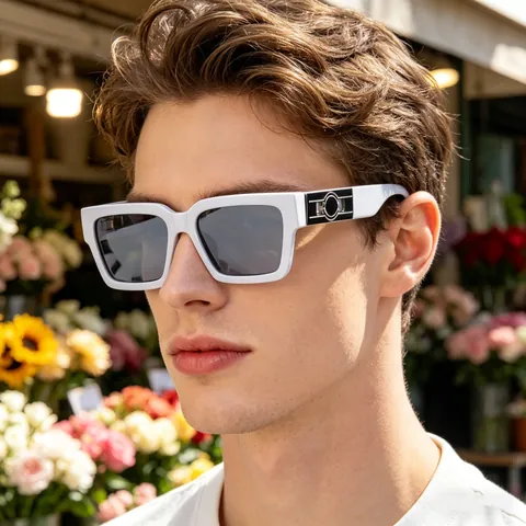Square Frame Sunglasses UV Protection PC Retro Fashion Sun Shades With Metal Temple Decoration For Men Women Outdoor