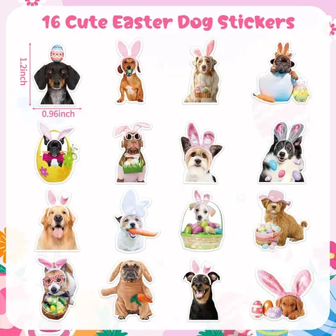 Realistic Easter Dog Stickers ZD59 With Rabbit Ears Eggs Patterns Decorative Adhesive Labels For Holiday Party Decoration