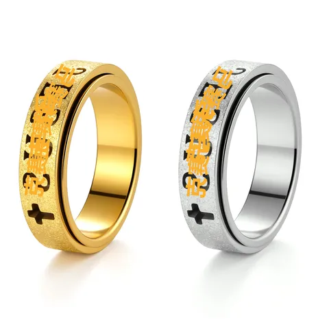 Anello Girevole in Acciaio Inossidabile 304 per Donna Uomo 6mm Oro Argento Placcato Croce Religioso Antistress Gioielli