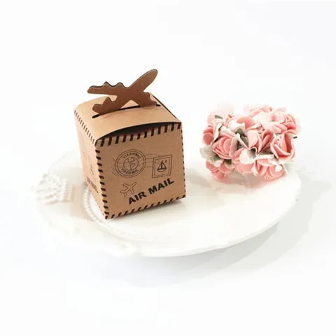 Vintage Airplane Kraft Paper Candy Box Air Mail Aviation Themed Small Gift Boxes For Wedding Party Favor Creative Foldable Paper Packaging Boxes