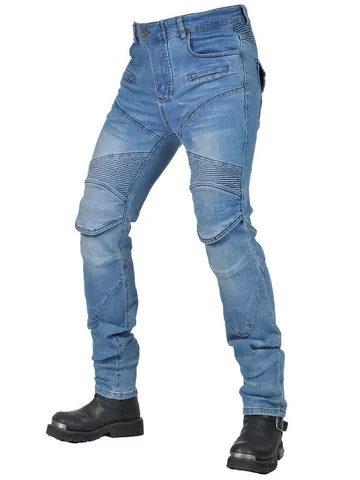 Pantaloni da Moto da Uomo Biker Slim Fit in Denim Con Protezioni in Silicone Rimovibili Ginocchiere e Protezioni per le Anche