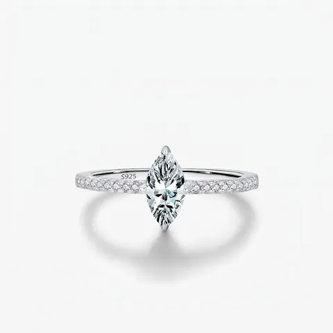 Marquise Cut Moissanite Ring D Color VVS1 Clarity 925 Sterling Silver Pave Band Ring With GRA Certificate For Women Jewelry