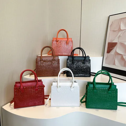 Damen Tote-Bag aus PU-Leder mit Kroko-Prägung Mode Schultertasche Handtasche Mit Abnehmbarem Gurt Für Den Täglichen Gebrauch