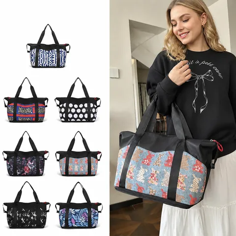 Bolso Tote de Gran Capacidad para Mujer en Tela Oxford Estampado de Alfabeto Bolso de Viaje Impermeable Bolso de Hombro Fitness Multiusos