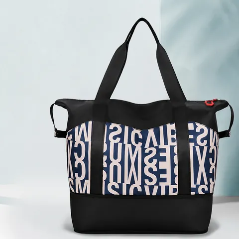 Bolso Tote de Gran Capacidad para Mujer en Tela Oxford Estampado de Alfabeto Bolso de Viaje Impermeable Bolso de Hombro Fitness Multiusos