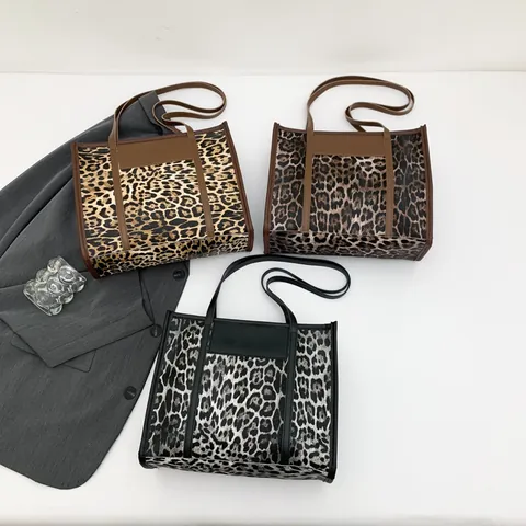 Damen Leopardenmuster Tote Bag PU Leder Große Kapazität Patchwork Schultertasche Retro Achseltasche Pendler Mode Handtasche