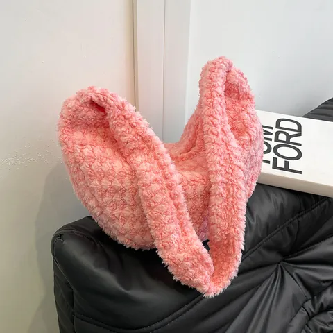 Women's Autumn Winter Large Capacity Plush Hobo Bag Soft Grain Fleece Shoulder Bag Casual Solid Color Cloud Underarm Bag