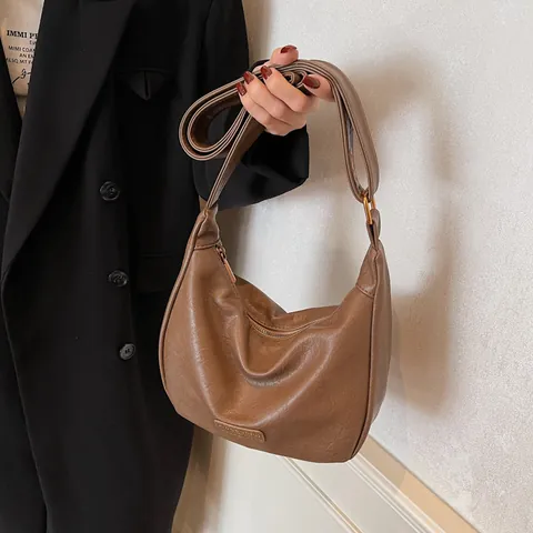Sac Hobo Vintage en Cuir PU pour Femme Texture Plissée Sac à Bandoulière Dumpling Bag Sac à Main Décontracté de Bureau