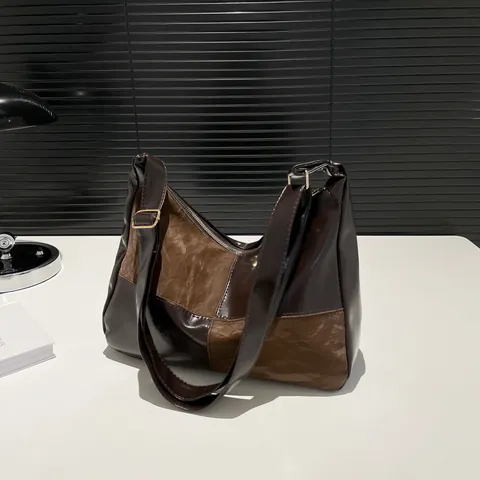 Retro PU Leather Contrast Color Stitching Tote Bag Large Capacity Underarm Shoulder Bag For Women Daily Commuting Handbag