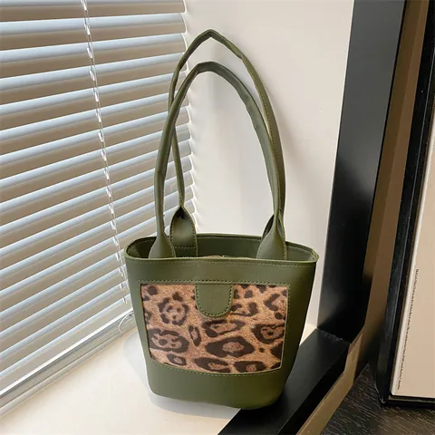 Vintage Tote Bag Damen Große Kapazität Leopardenmuster Patch Schultertasche Mode Eimer Handtasche Für Den Alltag Büro