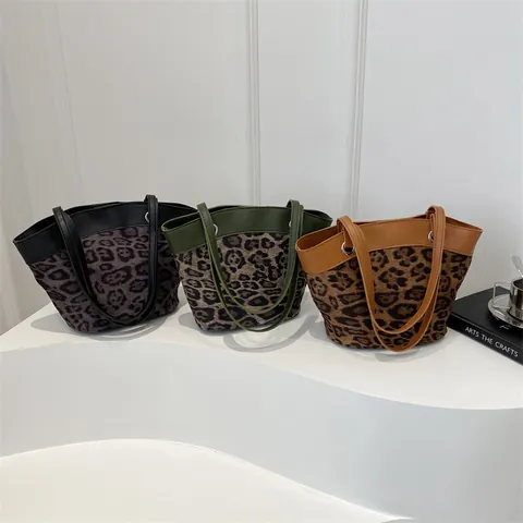 Damen Vintage Leopardenmuster Eimertasche Große Kapazität PU Leder Patchwork Schulter Tote Handtasche Für Tägliches Pendeln Büro