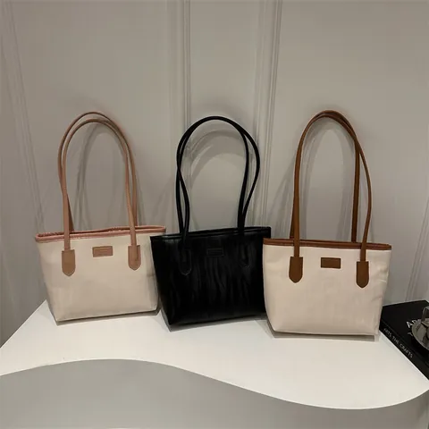 Bolso Tote de Mujer Gran Capacidad Minimalista Cuero PU Color Contraste Bolso de Hombro Para Trabajo Casual Viaje Diario