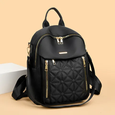 Women Fashion Backpack Nylon Quilted Rhombus Pattern Gold Hardware Lightweight Travel Bag Casual School Backpack For Daily Commute