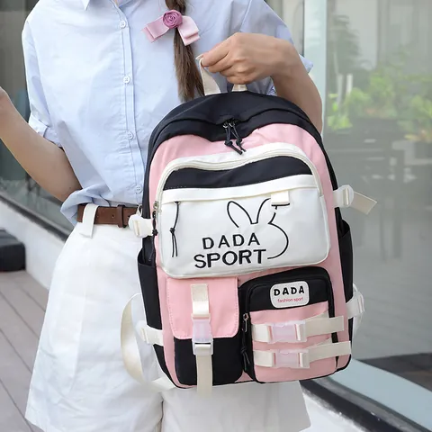 Women Color Block School Backpack Lightweight Oxford Cloth Burden Reducing Bookbag For Middle School Students Girls Casual Bag