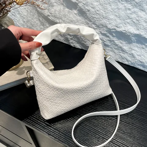 Damen Geflochtene PU Leder Achseltasche Mit Gerafftem Griff Mode Hobo Schulter Umhängetasche Mit Verstellbarem Riemen