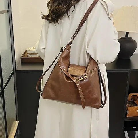 Mochila Retro de Gran Capacidad para Mujer Cuero PU Bolso de Hombro Vintage Commuter Tote Moda Trabajo Viaje
