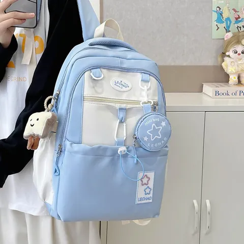 Großer Schulrucksack Aus Nylon Für Damen Mit Vielen Taschen Koreanischer Ins-Stil Student Reise Laptop Tasche