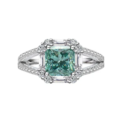 Luxury 2 Carat Princess Cut Moissanite Ring S925 Sterling Silver Square Gemstone Halo Engagement Ring For Women Jewelry