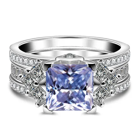 Lussuoso Set di Anelli in Argento Sterling 925 con Moissanite Colorata Taglio Princess 3 Carati per Donna Gioielli Geometrici per Matrimonio
