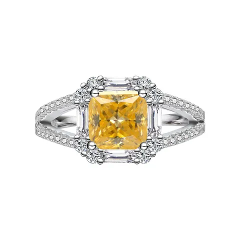 Luxury 2 Carat Princess Cut Moissanite Ring S925 Sterling Silver Square Gemstone Halo Engagement Ring For Women Jewelry