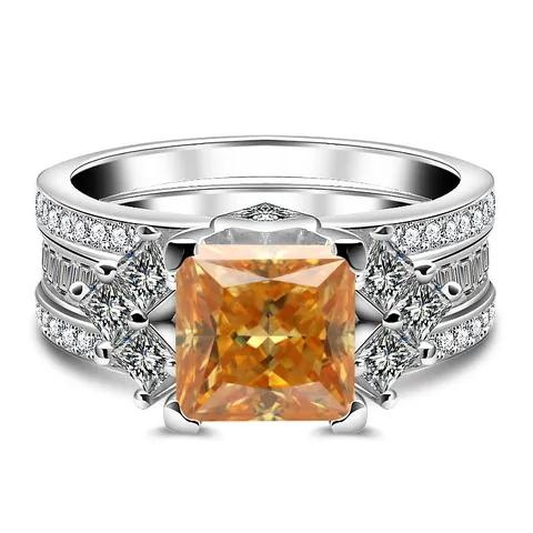 Lussuoso Set di Anelli in Argento Sterling 925 con Moissanite Colorata Taglio Princess 3 Carati per Donna Gioielli Geometrici per Matrimonio