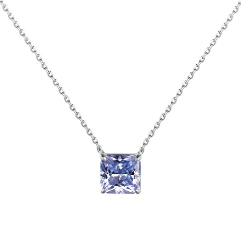 Collar con Colgante de Plata de Ley 925 Moissanita Corte Princesa para Mujer Joyería de Piedras Preciosas de Colores Cuadradas