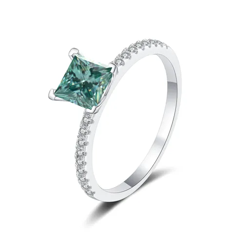 S925 Sterling Silver Princess Cut Colorful Moissanite Ring Luxury Square Zirconia Inlaid Wedding Engagement Jewelry For Women
