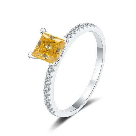 S925 Sterling Silver Princess Cut Colorful Moissanite Ring Luxury Square Zirconia Inlaid Wedding Engagement Jewelry For Women