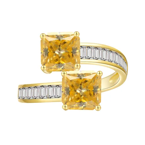 Bague Luxueuse en Argent Sterling 925 Moissanite Taille Asscher Toi et Moi Bypass Double Pierre Carrée Bague de Fiançailles pour Femme