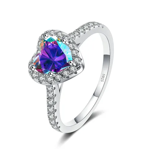 Heart Shaped Moissanite Ring With 925 Sterling Silver Band Halo Zirconia Pave Romantic Jewelry For Women Gift