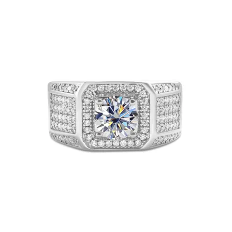 Luxury 925 Sterling Silver Moissanite Ring For Men Domineering Geometric Pave Zirconia Business Wedding Anniversary Jewelry