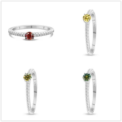 Luxe 925 Sterling Zilveren Moissanite Ring Vrouwen Ronde Slijpvorm Vier Klauw Pavézetting Bruiloft Verloving Sieraden Ring