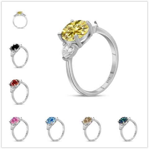 Oval Moissanite Engagement Ring 925 Sterling Silver Three Stone Ring With GRA Certificate Sparkling Women Jewelry Gift