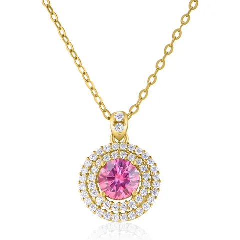 Luxury Moissanite Pendant Necklace 925 Sterling Silver Round Brilliant Double Halo Gold Plated Jewelry Women Wedding Party