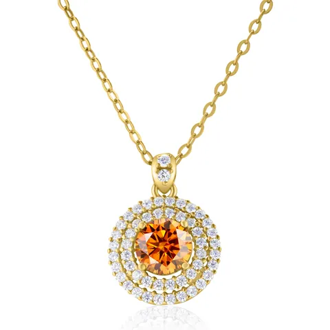Luxury Moissanite Pendant Necklace 925 Sterling Silver Round Brilliant Double Halo Gold Plated Jewelry Women Wedding Party