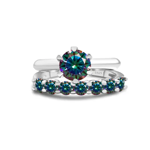 Set di Fedi nuziali in Argento Sterling S925 Con Moissanite e Certificato GRA Gioielli di Lusso Multicolore per Anniversario Donna