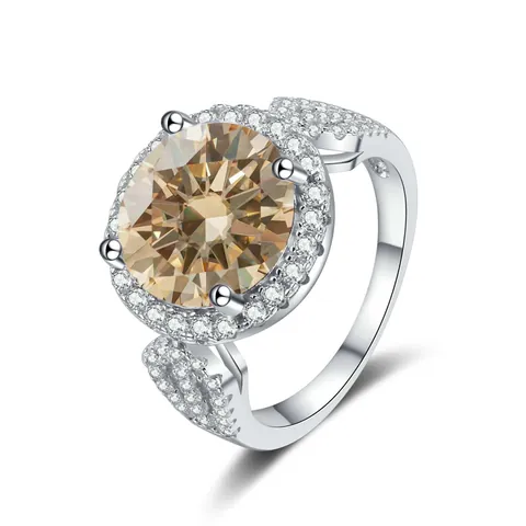 Luxury Round Moissanite Ring 925 Sterling Silver 18K Gold Plated Halo Engagement Wedding Ring For Women Fine Jewelry