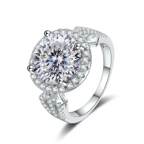 Luxury Round Moissanite Ring 925 Sterling Silver 18K Gold Plated Halo Engagement Wedding Ring For Women Fine Jewelry