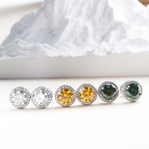 Elegant 925 Sterling Silver Halo Stud Earrings 1 Carat Moissanite Round Cut Sparkly Rhinestone Earrings For Women Wedding Jewelry Gift